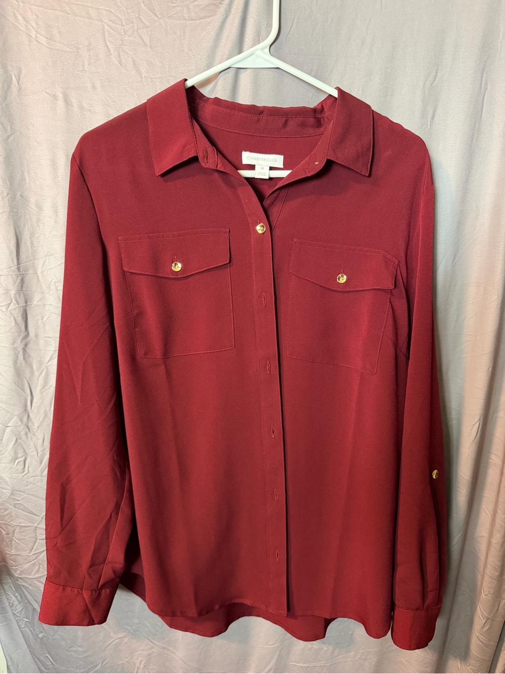 Charter Club Deep Red Button-Front Blouse